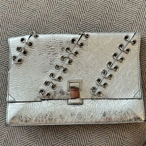 Authentic Metallic Silver Proenza clutch with chain detail